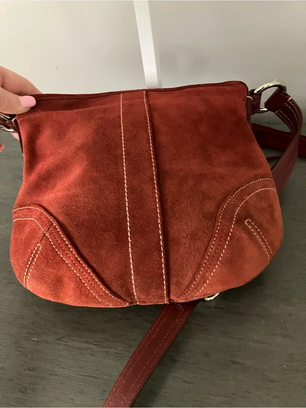 Coach Suede Burgundy SoHo crossbody Bag with Tassel